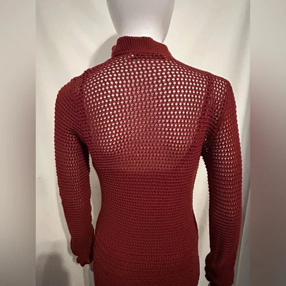 Joie Xs Red Knit Crochet Cardigan Sweater Dress Bohemian Y2K Festival Beach - Picture 5 of 10